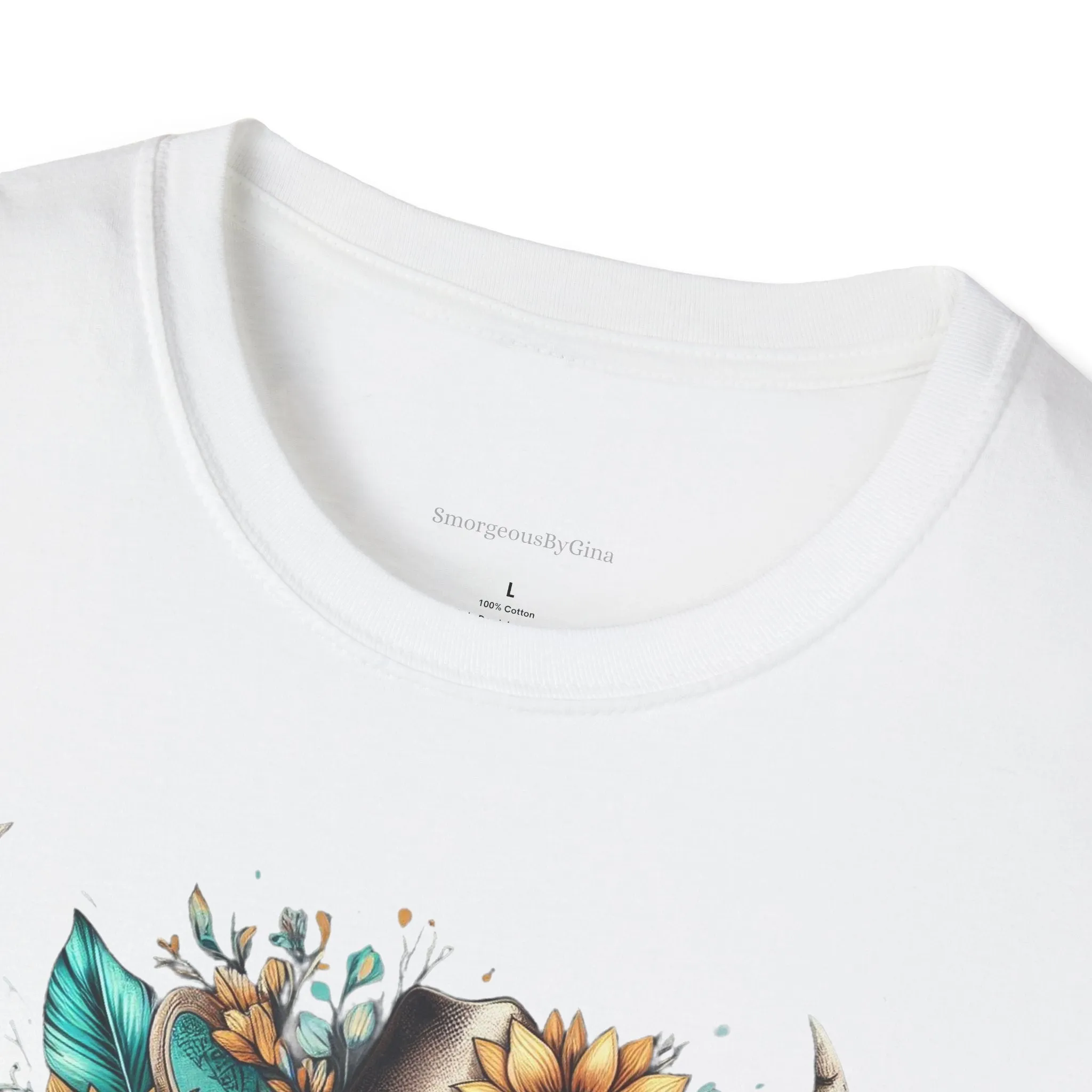 Sunflower, Skull, Turquoise, Longhorn Skull, Softstyle T-Shirt