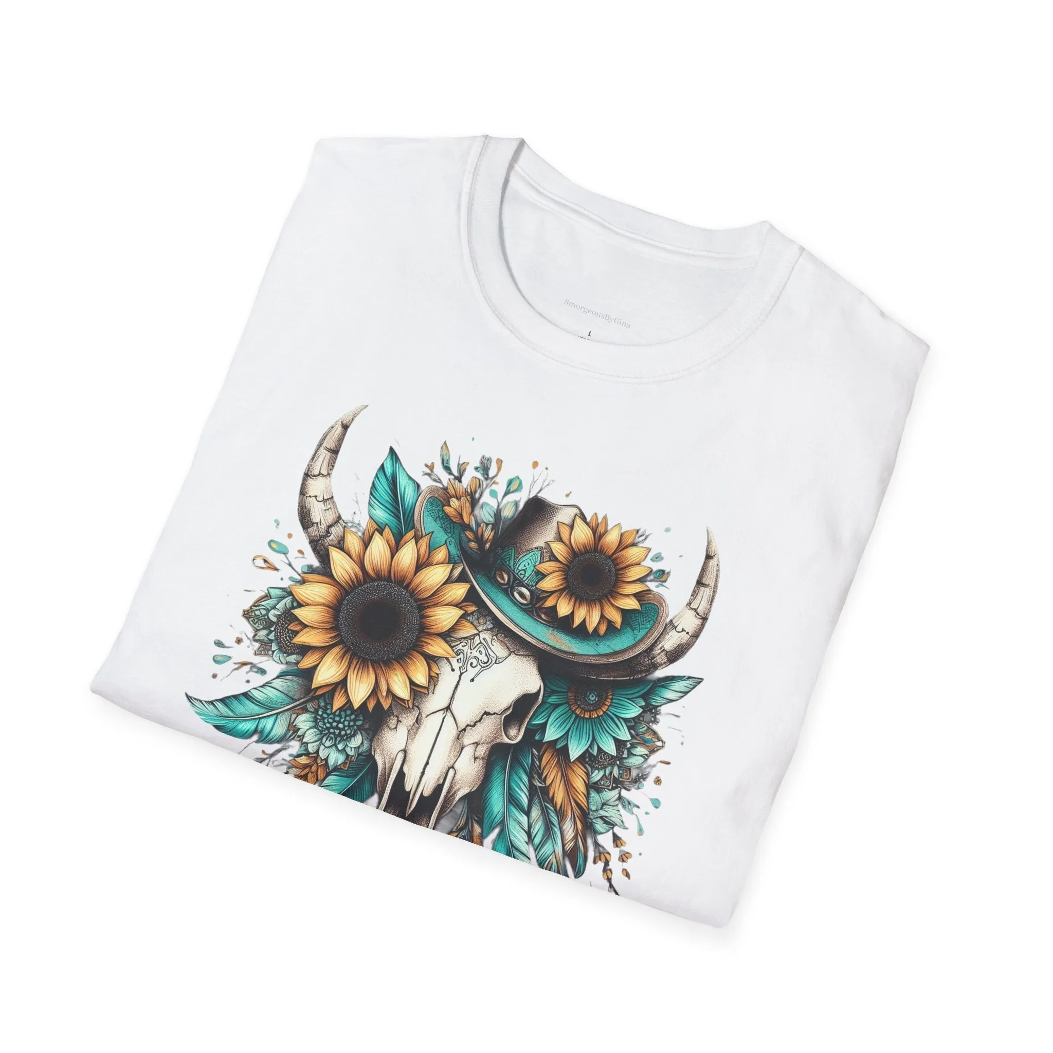 Sunflower, Skull, Turquoise, Longhorn Skull, Softstyle T-Shirt