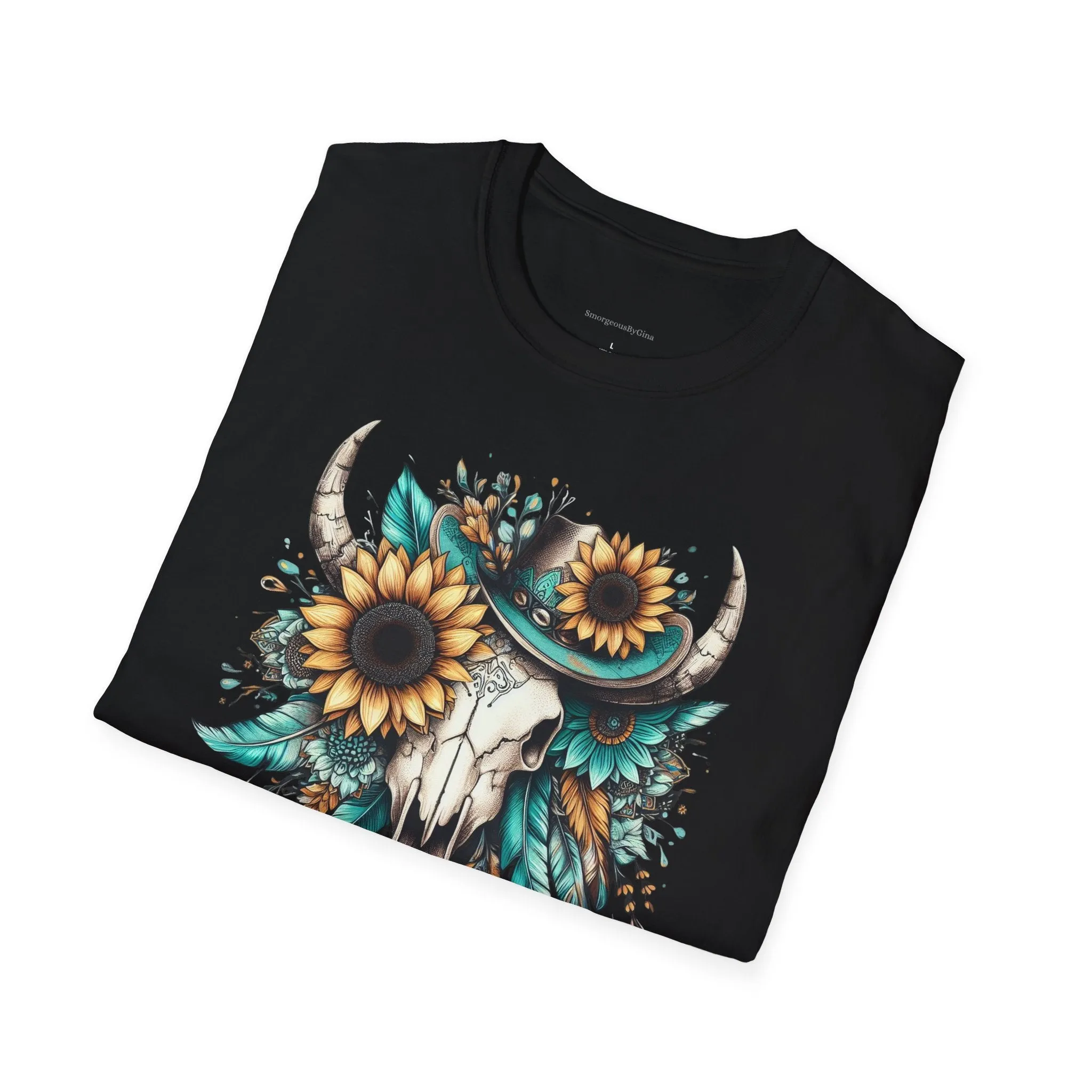 Sunflower, Skull, Turquoise, Longhorn Skull, Softstyle T-Shirt
