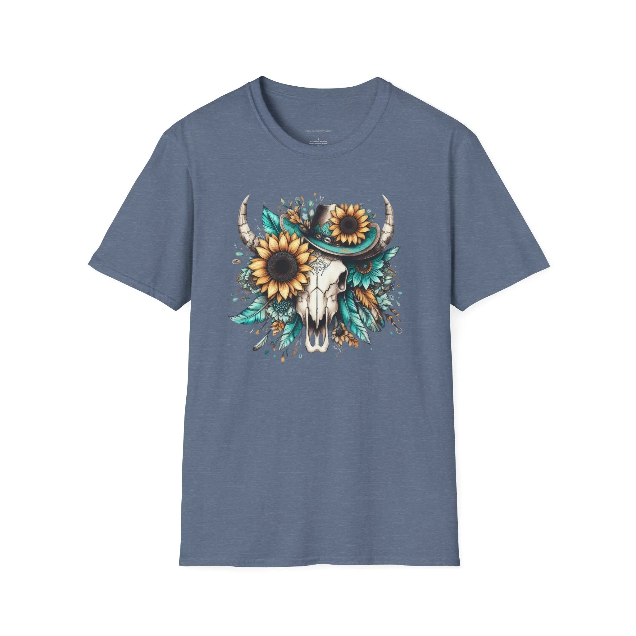 Sunflower, Skull, Turquoise, Longhorn Skull, Softstyle T-Shirt