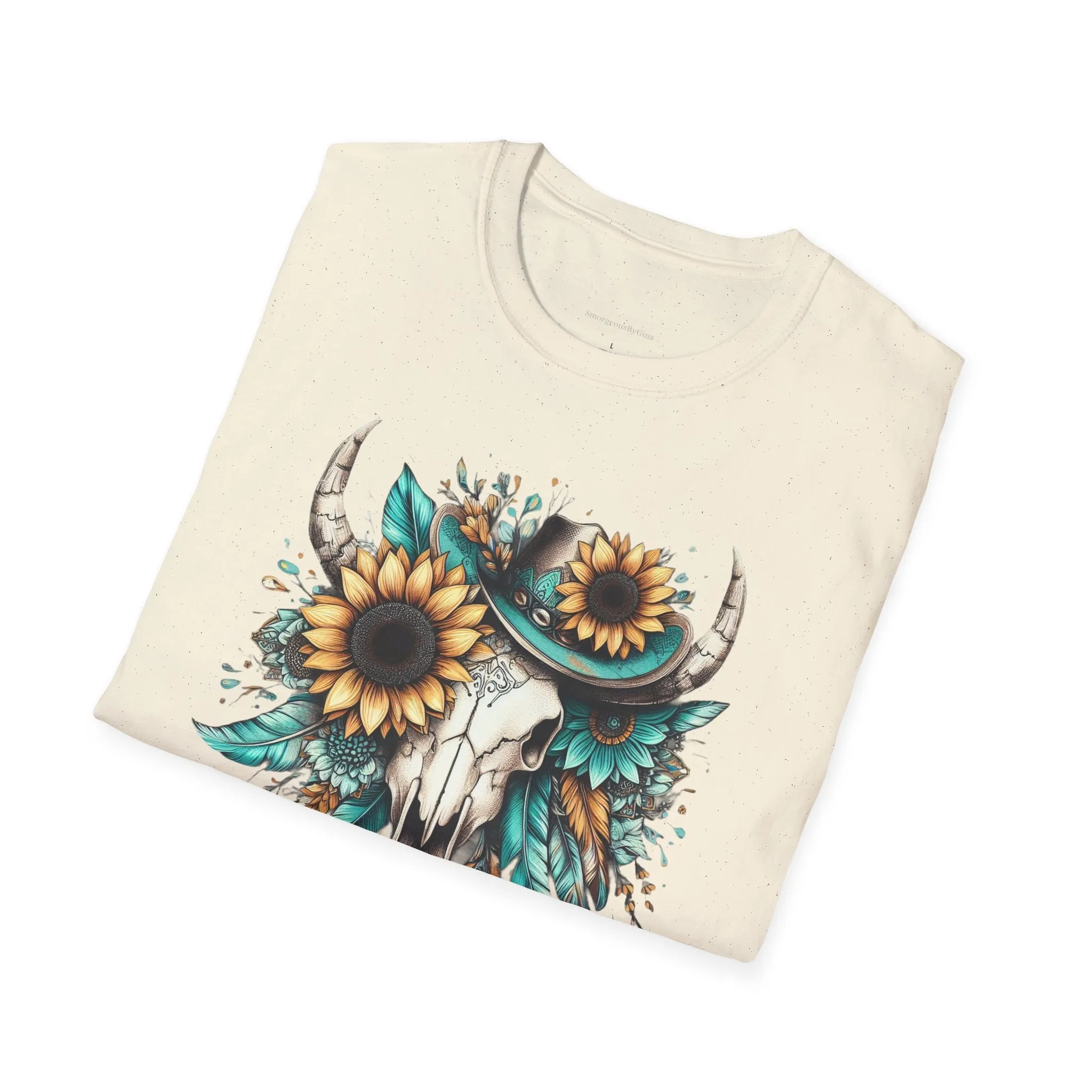 Sunflower, Skull, Turquoise, Longhorn Skull, Softstyle T-Shirt