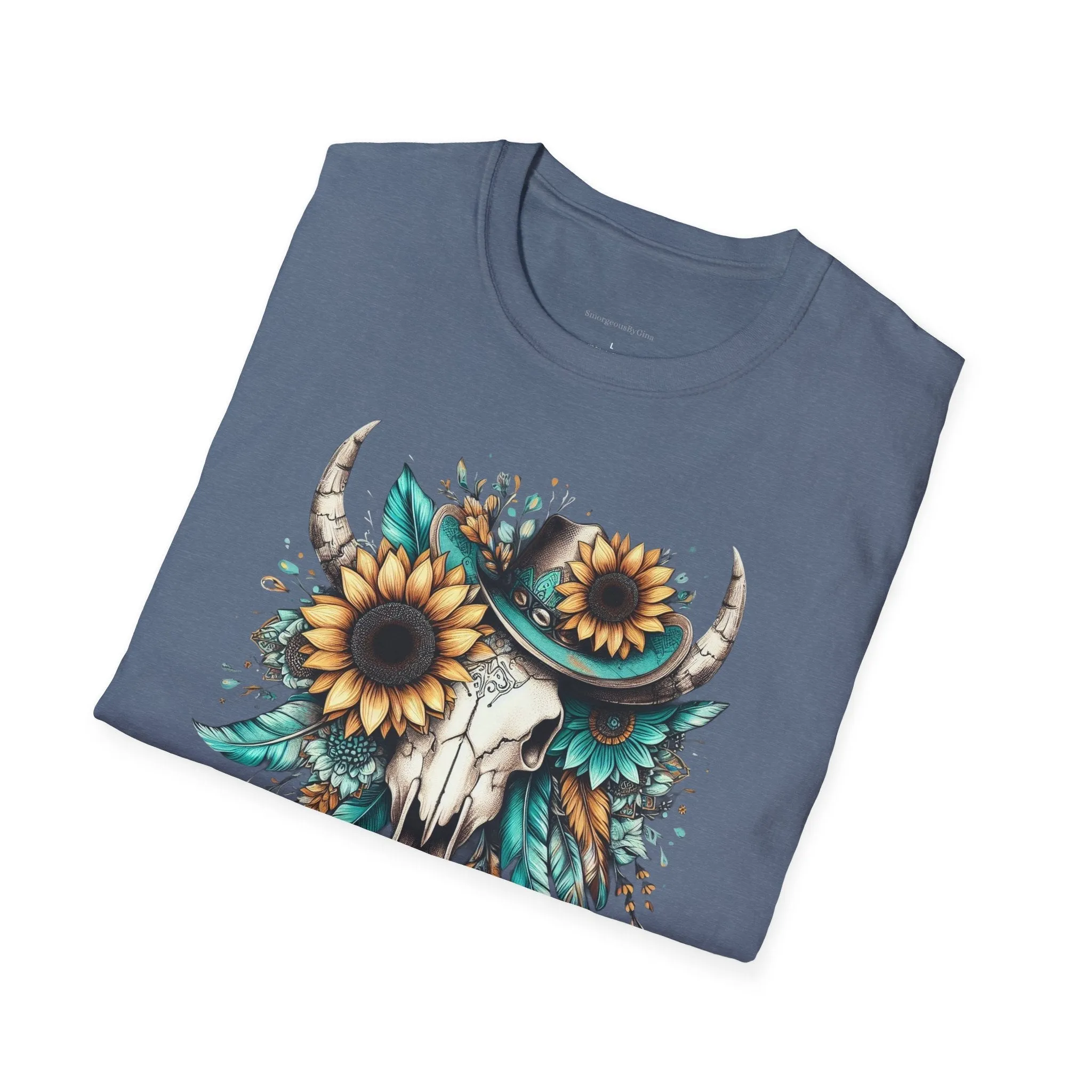 Sunflower, Skull, Turquoise, Longhorn Skull, Softstyle T-Shirt