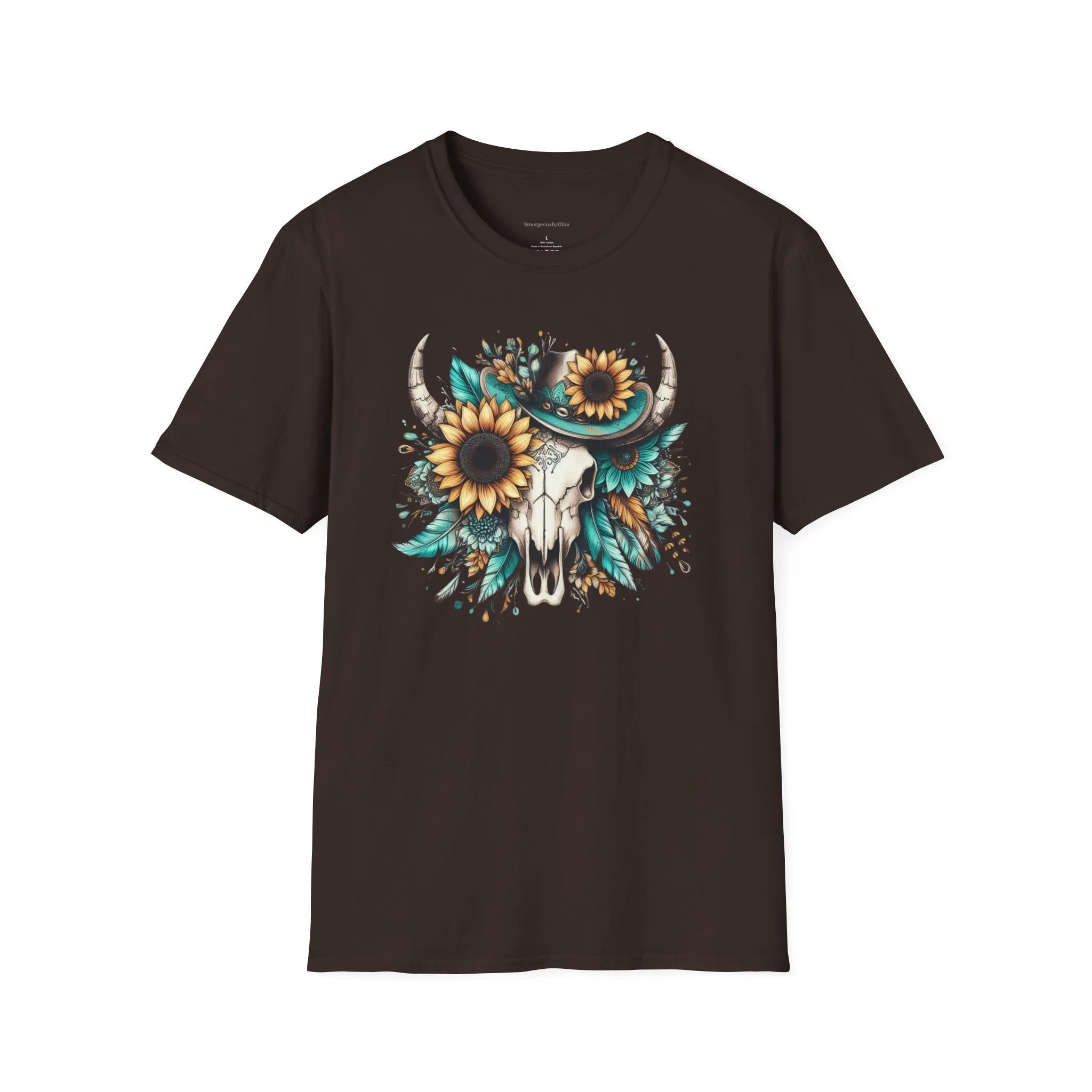 Sunflower, Skull, Turquoise, Longhorn Skull, Softstyle T-Shirt
