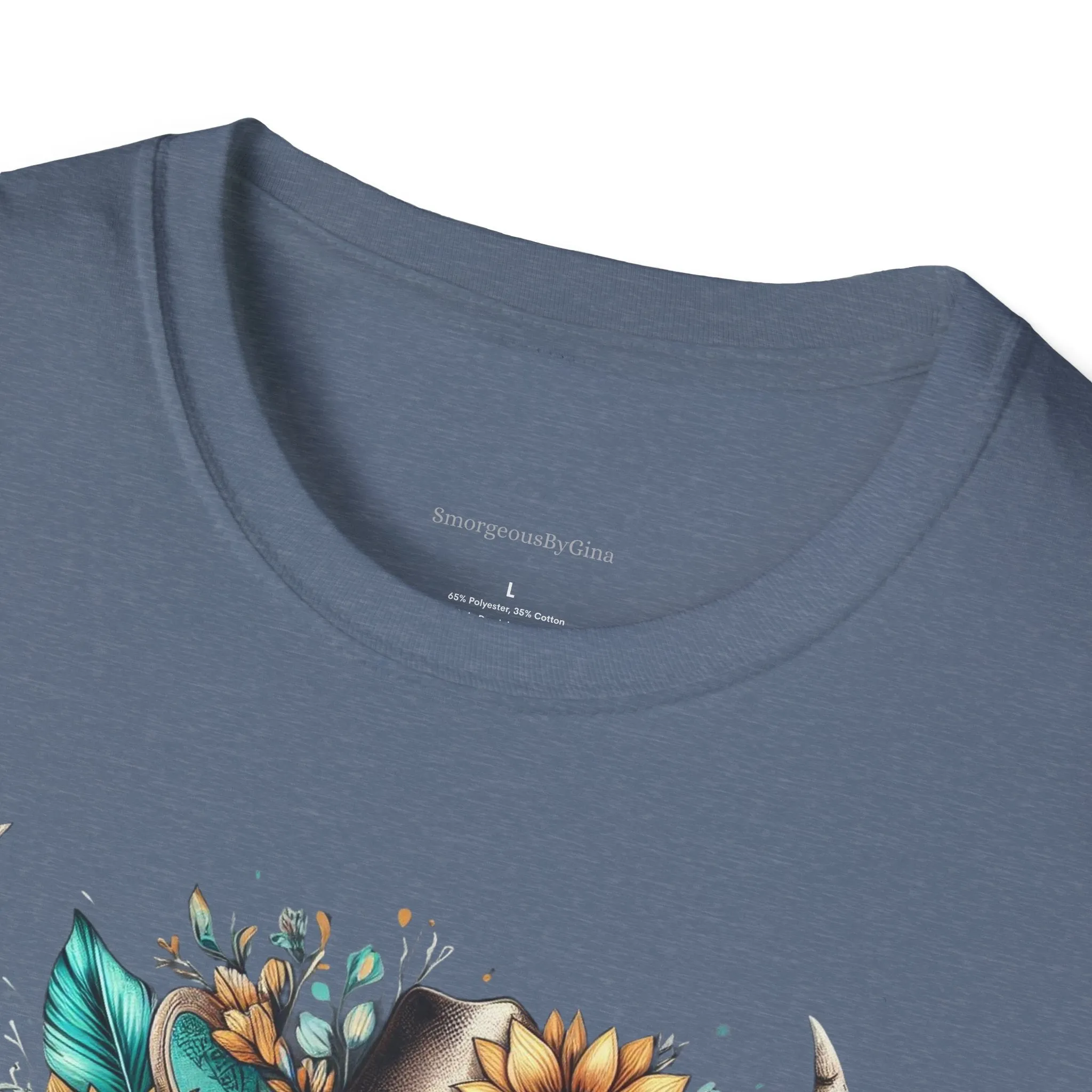 Sunflower, Skull, Turquoise, Longhorn Skull, Softstyle T-Shirt