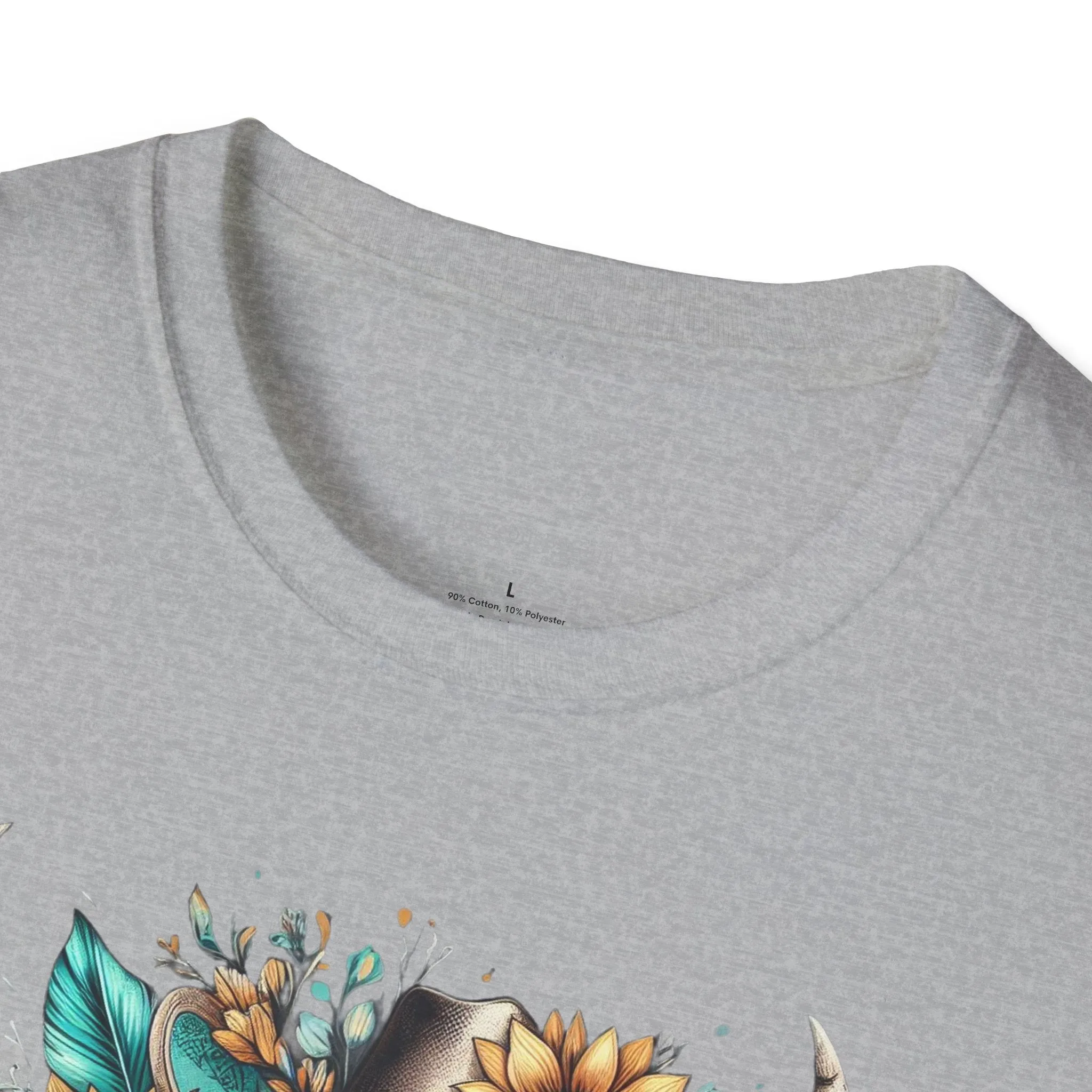 Sunflower, Skull, Turquoise, Longhorn Skull, Softstyle T-Shirt