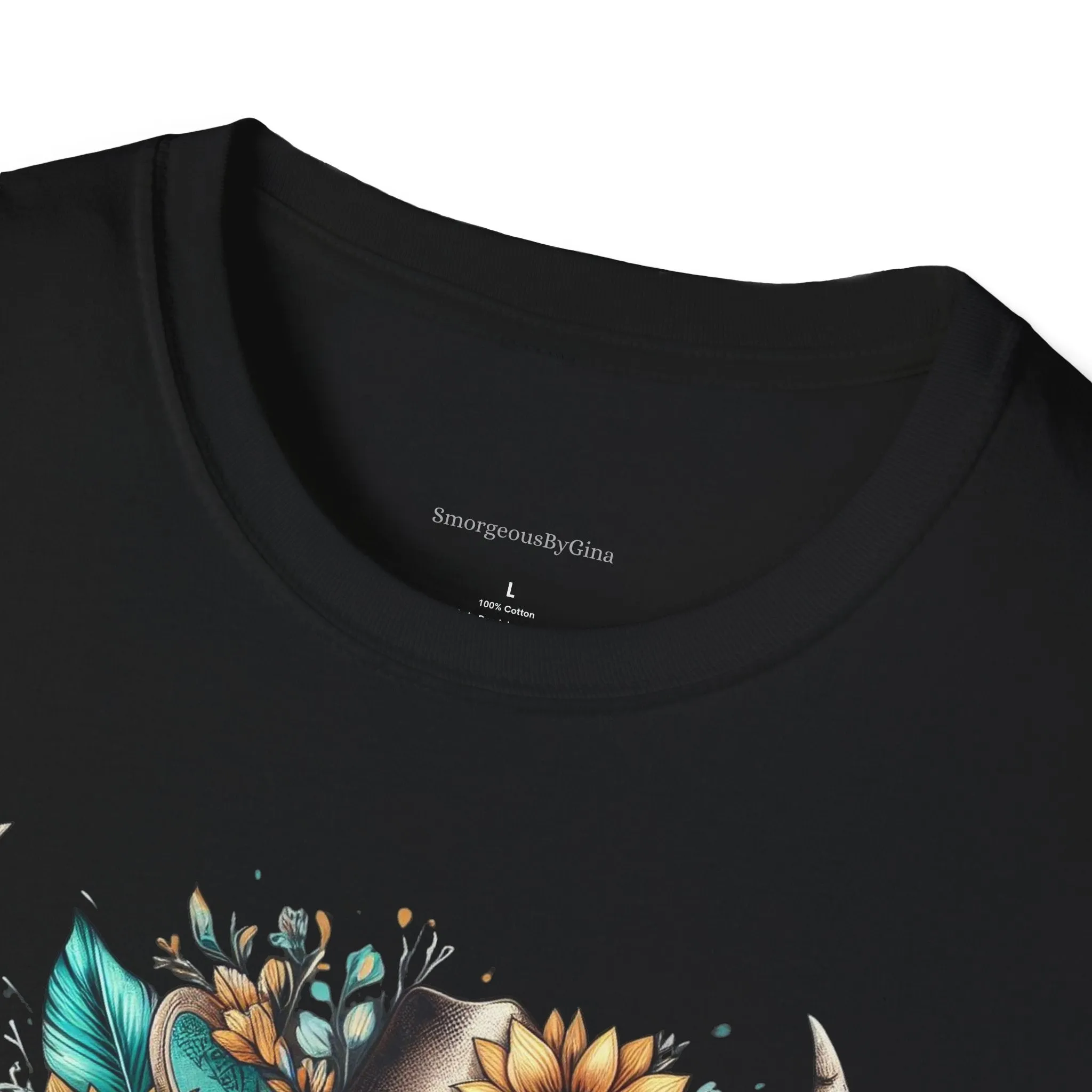 Sunflower, Skull, Turquoise, Longhorn Skull, Softstyle T-Shirt