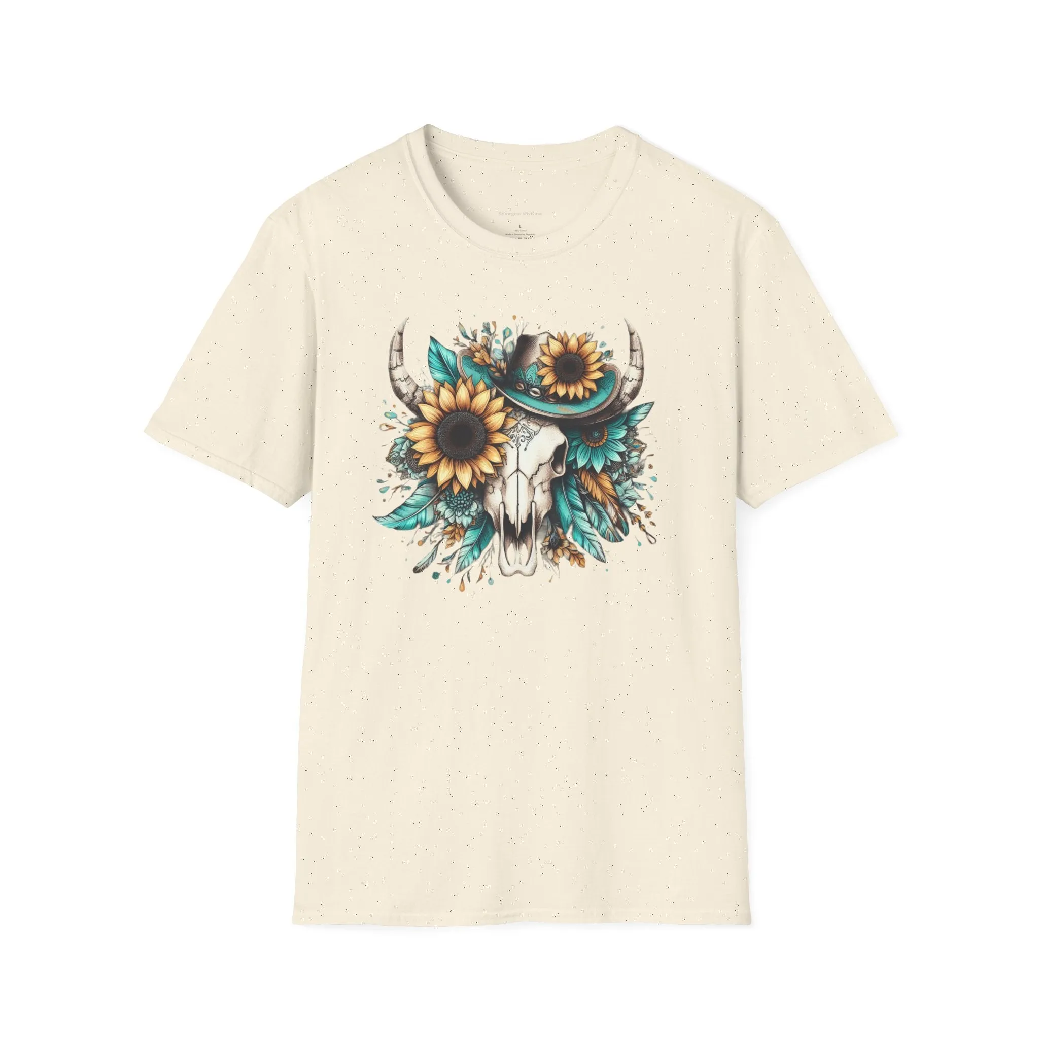 Sunflower, Skull, Turquoise, Longhorn Skull, Softstyle T-Shirt
