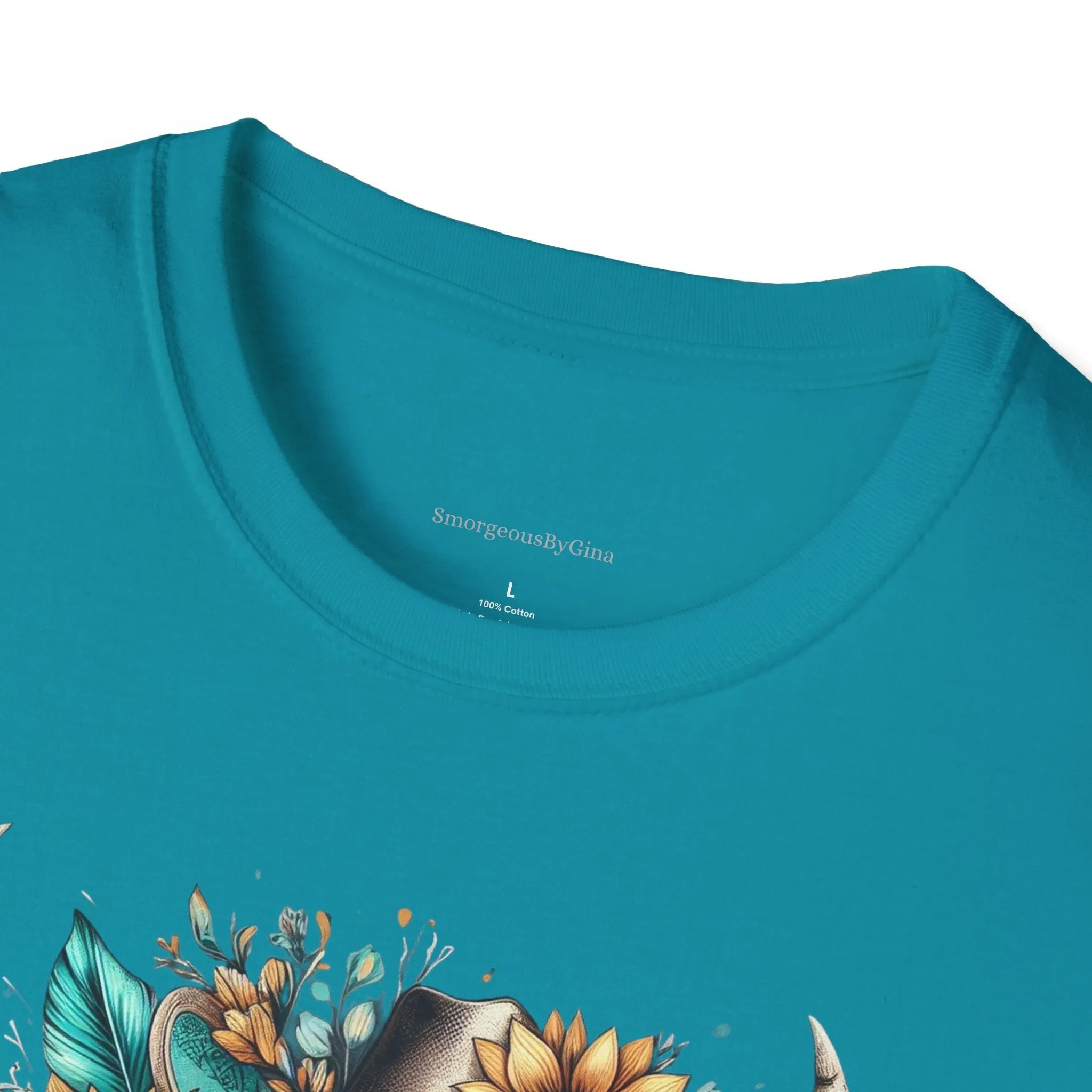 Sunflower, Skull, Turquoise, Longhorn Skull, Softstyle T-Shirt