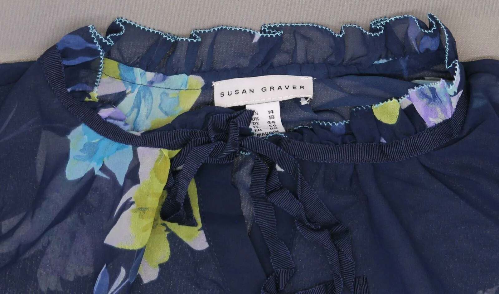 Susan Graver Women's Printed Sheer Chiffon Shirt and Tank Set Navy 14