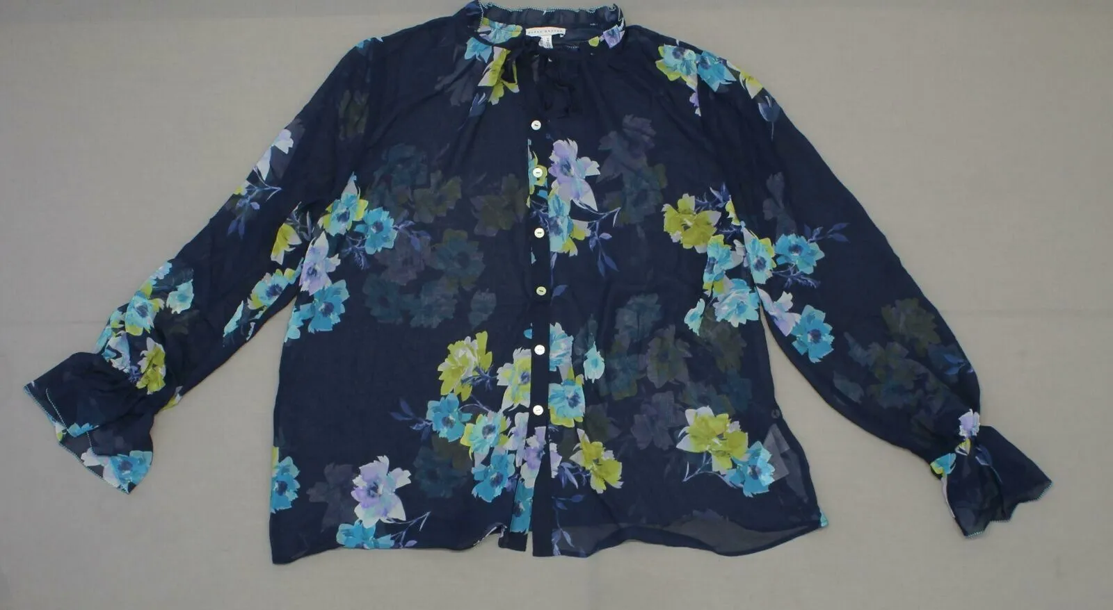 Susan Graver Women's Printed Sheer Chiffon Shirt and Tank Set Navy 14
