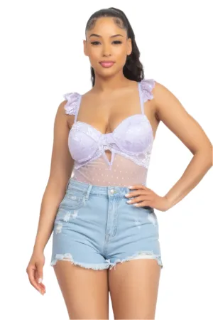 Sweetheart Cut-out Cami Ruffled Bodysuit