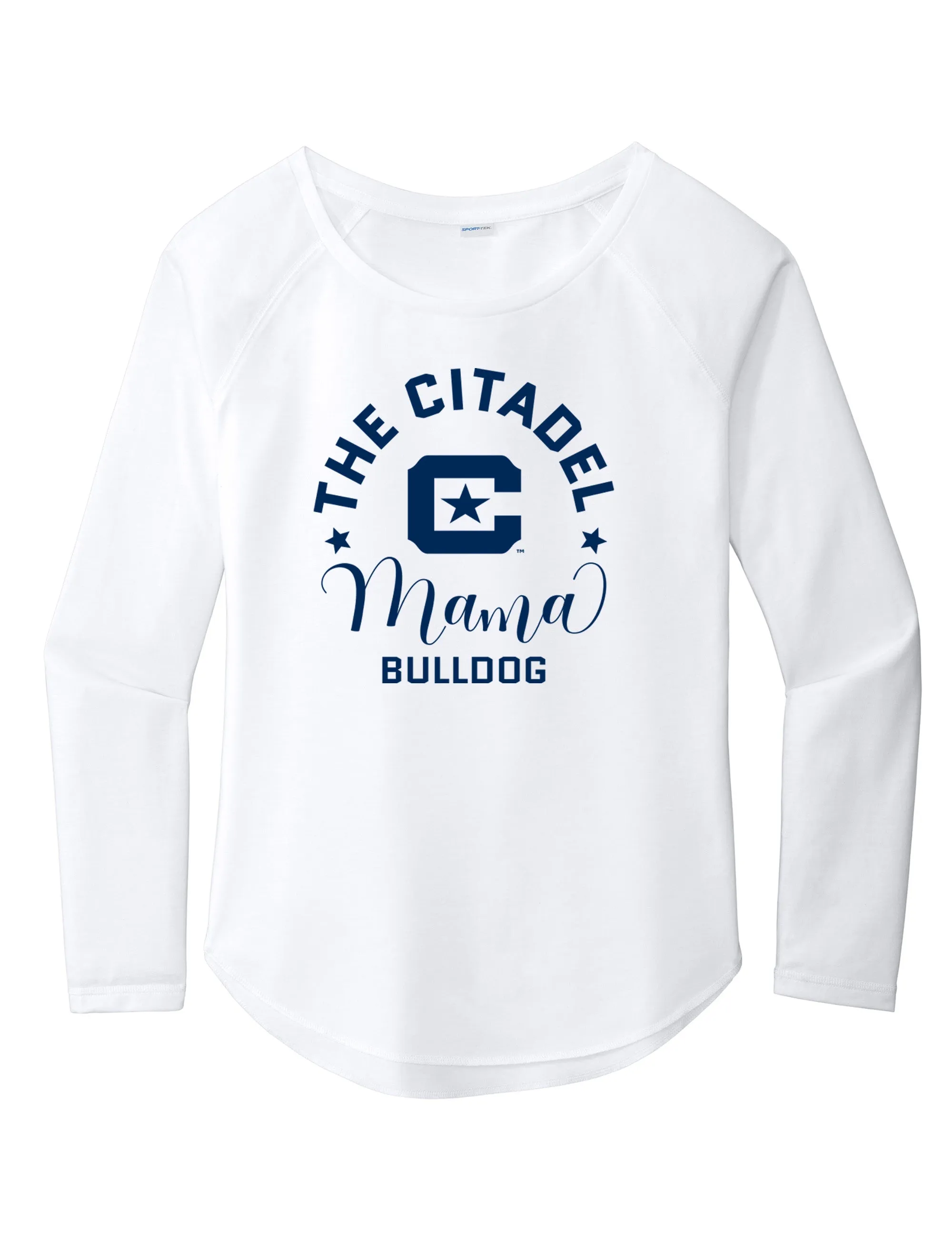The Citadel, Mama Bulldog C Ladies Long Sleeve Tri-Blend Wicking Scoop Neck Raglan Tee Shirt