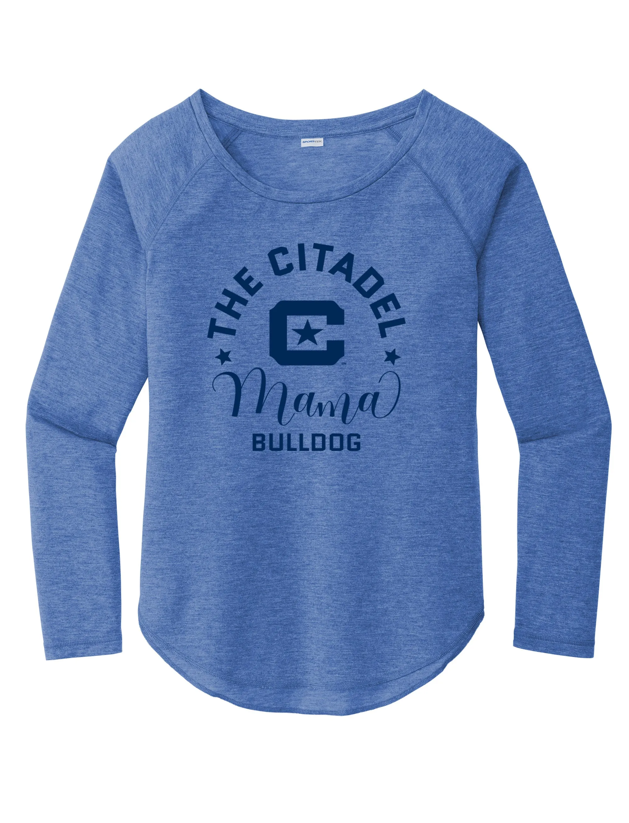 The Citadel, Mama Bulldog C Ladies Long Sleeve Tri-Blend Wicking Scoop Neck Raglan Tee Shirt