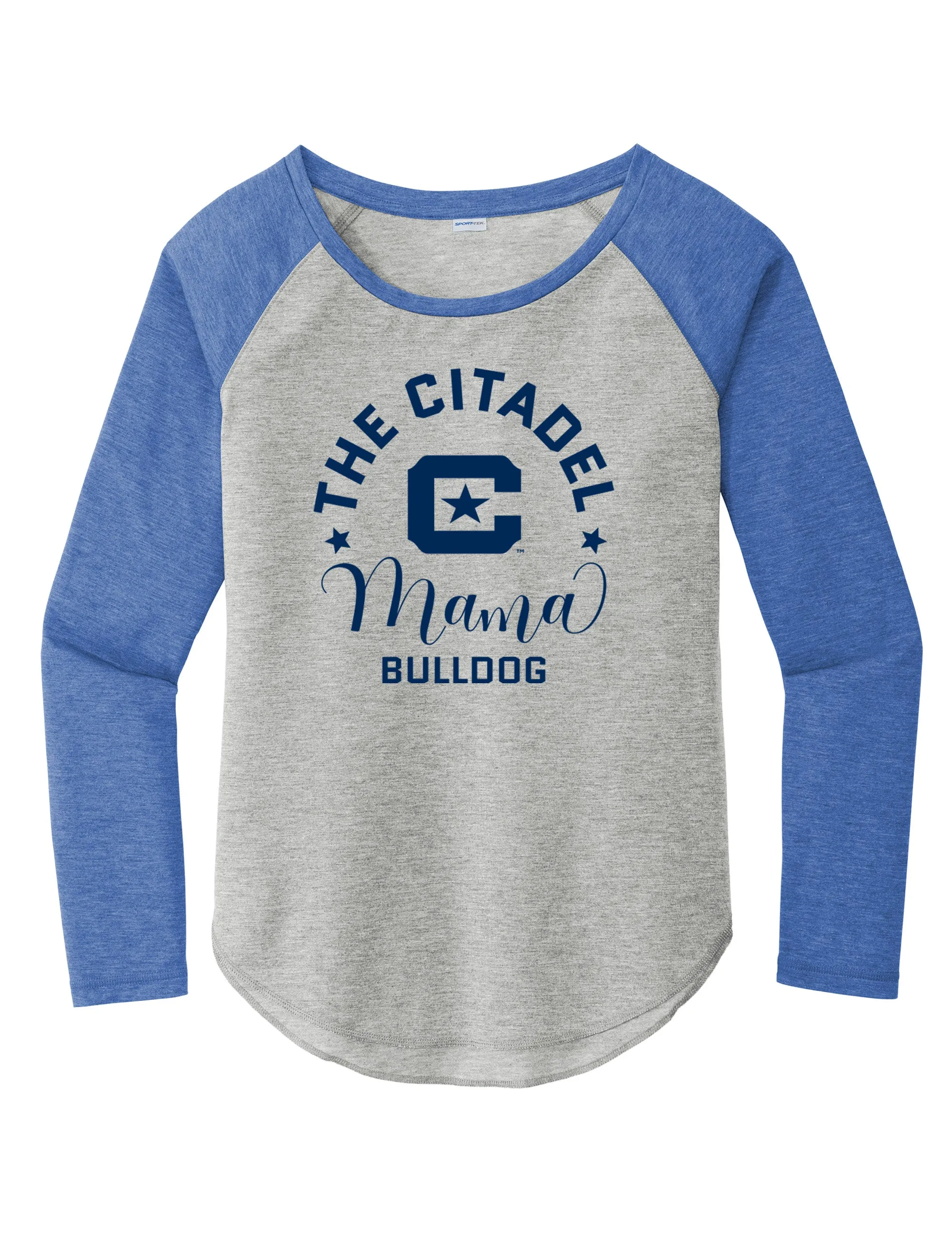 The Citadel, Mama Bulldog C Ladies Long Sleeve Tri-Blend Wicking Scoop Neck Raglan Tee Shirt