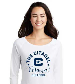The Citadel, Mama Bulldog C Ladies Long Sleeve Tri-Blend Wicking Scoop Neck Raglan Tee Shirt