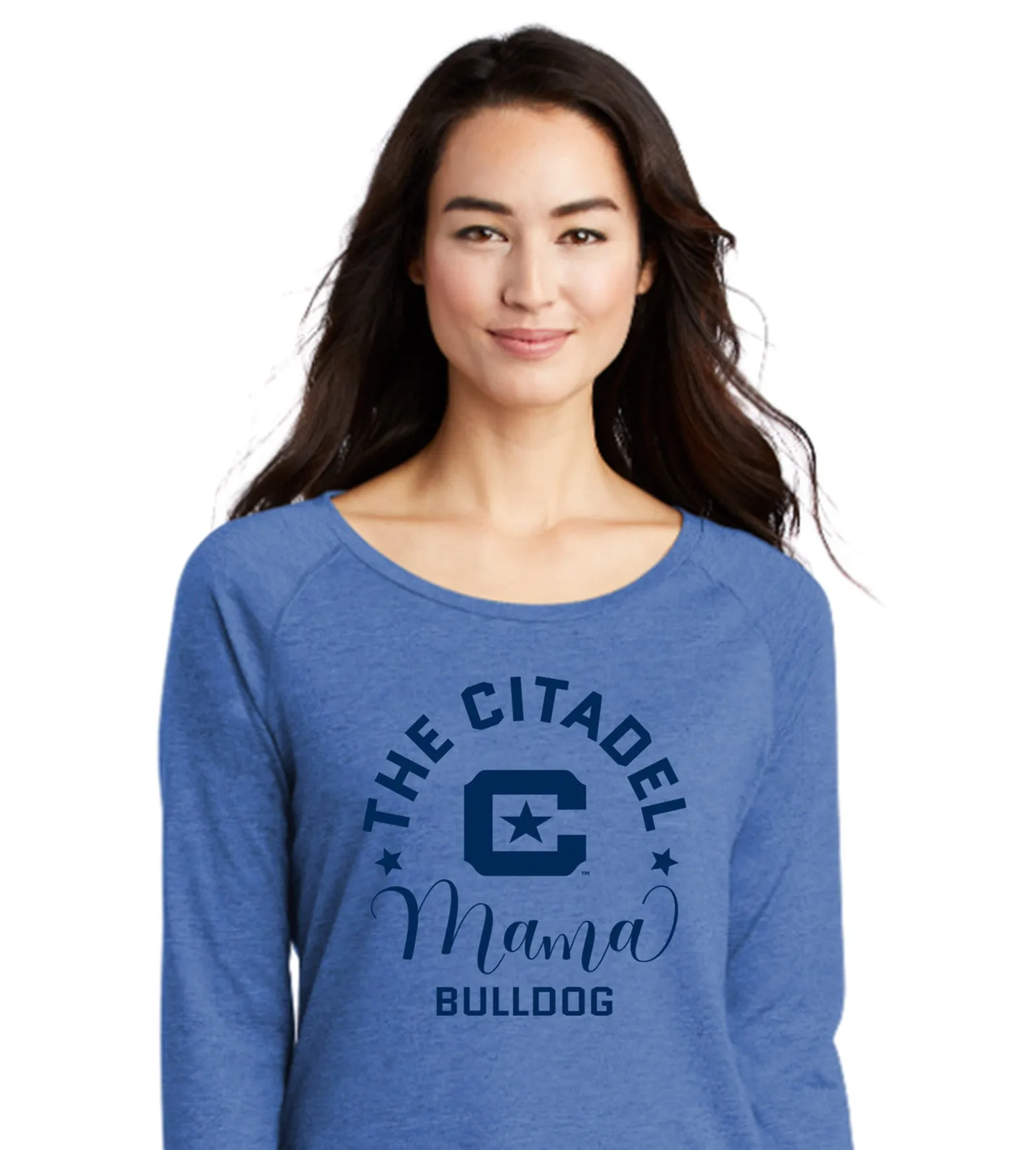 The Citadel, Mama Bulldog C Ladies Long Sleeve Tri-Blend Wicking Scoop Neck Raglan Tee Shirt