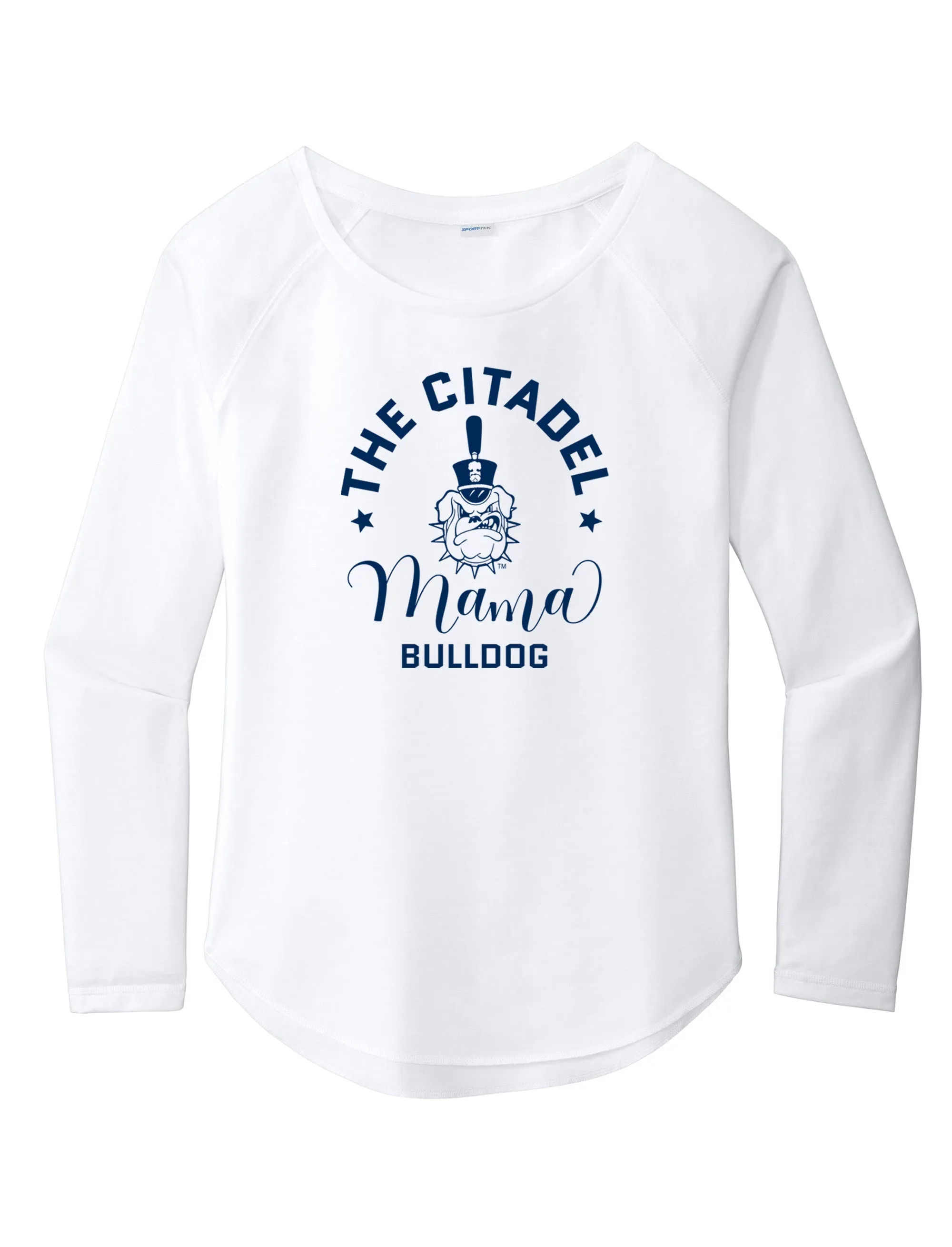 The Citadel, Mama Bulldog Spike Ladies Long Sleeve Tri-Blend Wicking Scoop Neck Raglan Tee Shirt