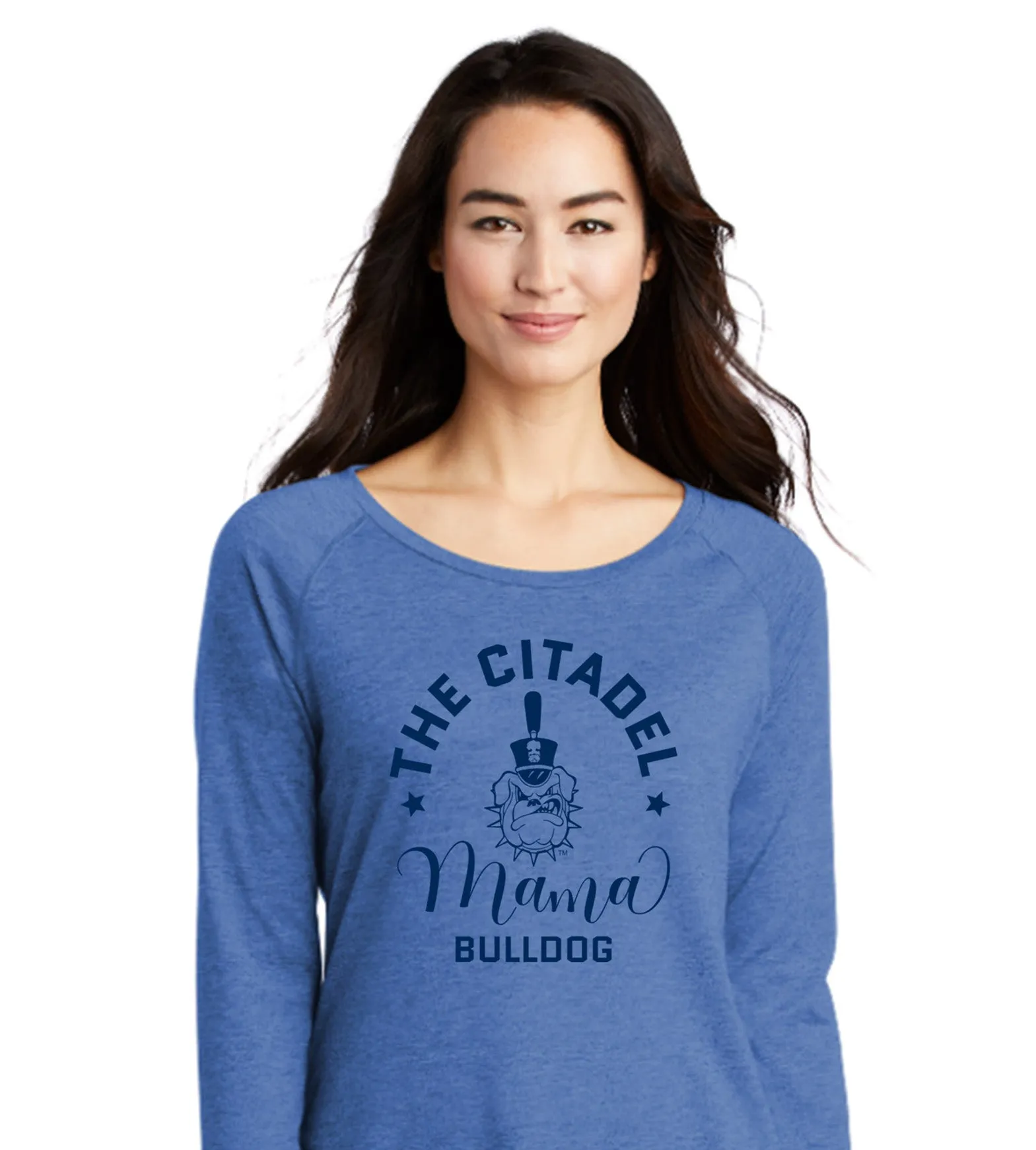 The Citadel, Mama Bulldog Spike Ladies Long Sleeve Tri-Blend Wicking Scoop Neck Raglan Tee Shirt