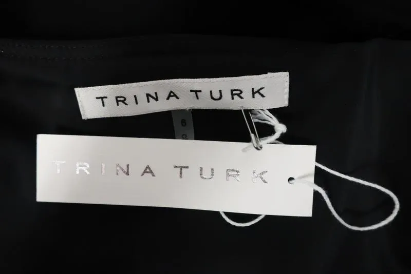 Trina Turk Dress Nikola Black Stretch Ponte Size 6 Sleeveless Fit & Flare NEW