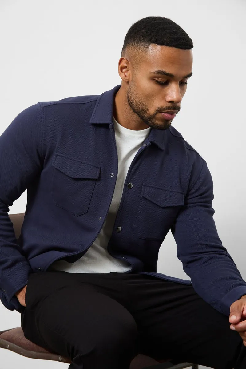 Twill Jersey Overshirt in Navy