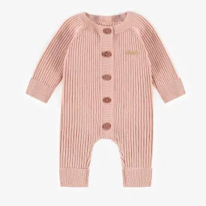 Une-pièce rose pâle en maille à manches longues, naissance || Light pink long sleeves one-piece in knitwear, newborn