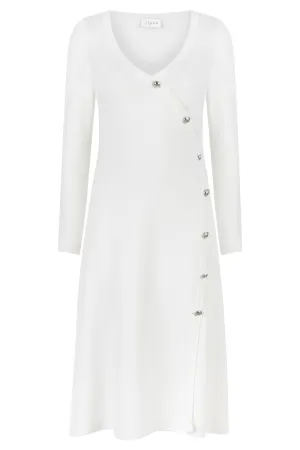 V-NECK BUTTON DRESS WHITE