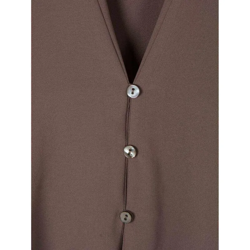 V Neck Chiffon Blouse - Long Sleeve with Buttons