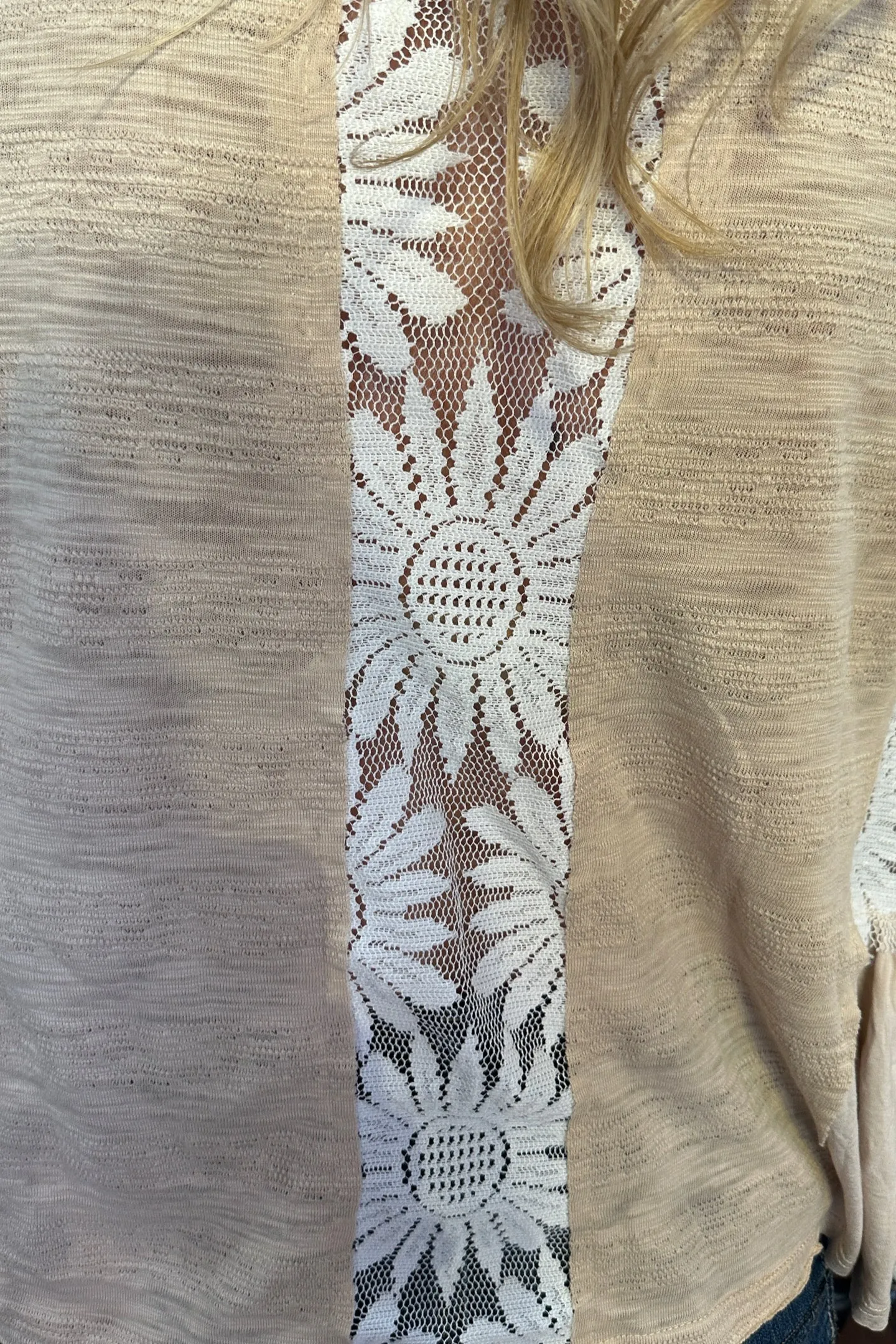V- Neck Flare Sleeve Lace Detail Beige Top by POL