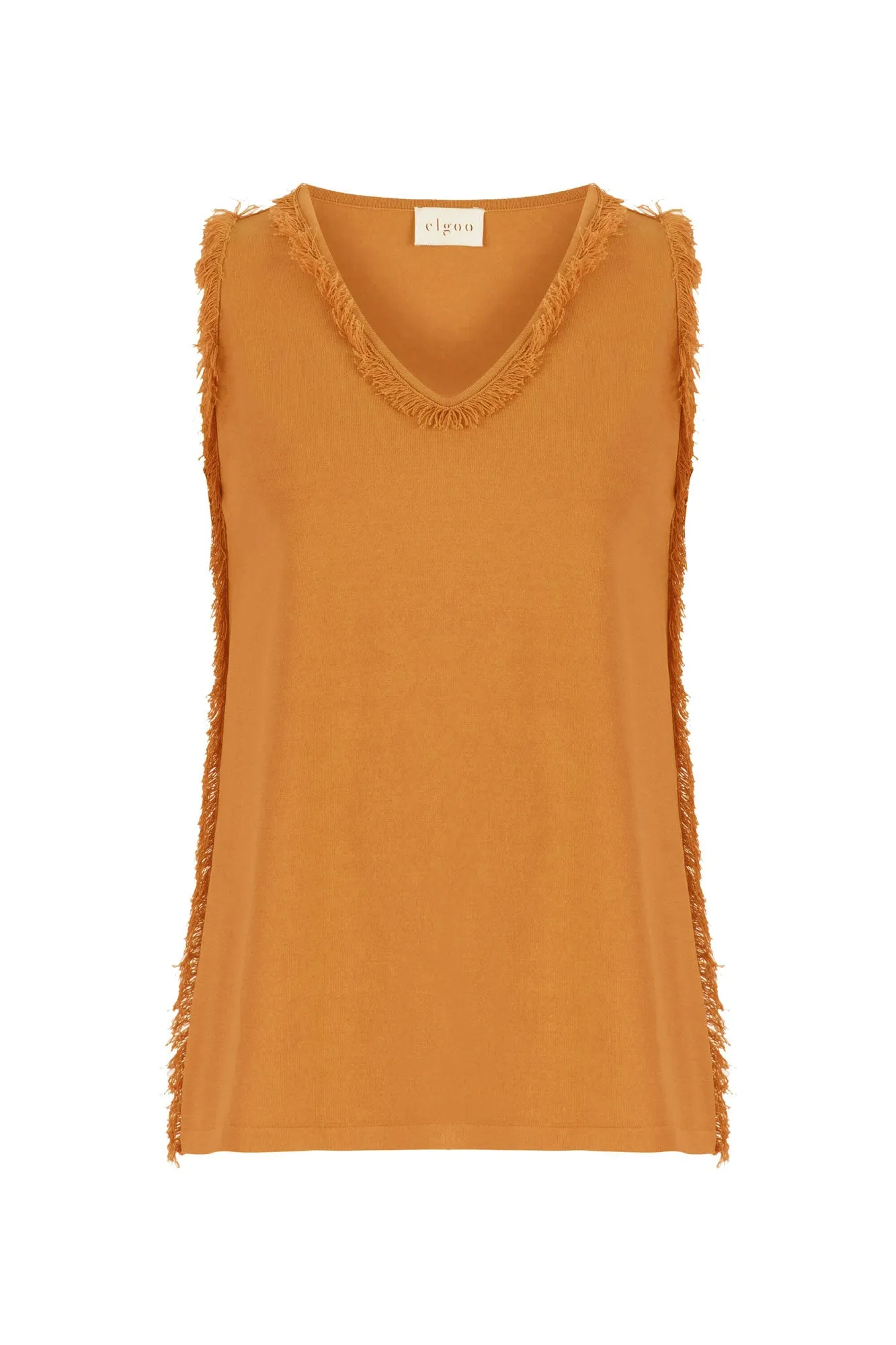 V-NECK FRINGED TOP ORANGE
