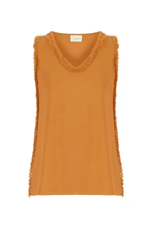 V-NECK FRINGED TOP ORANGE