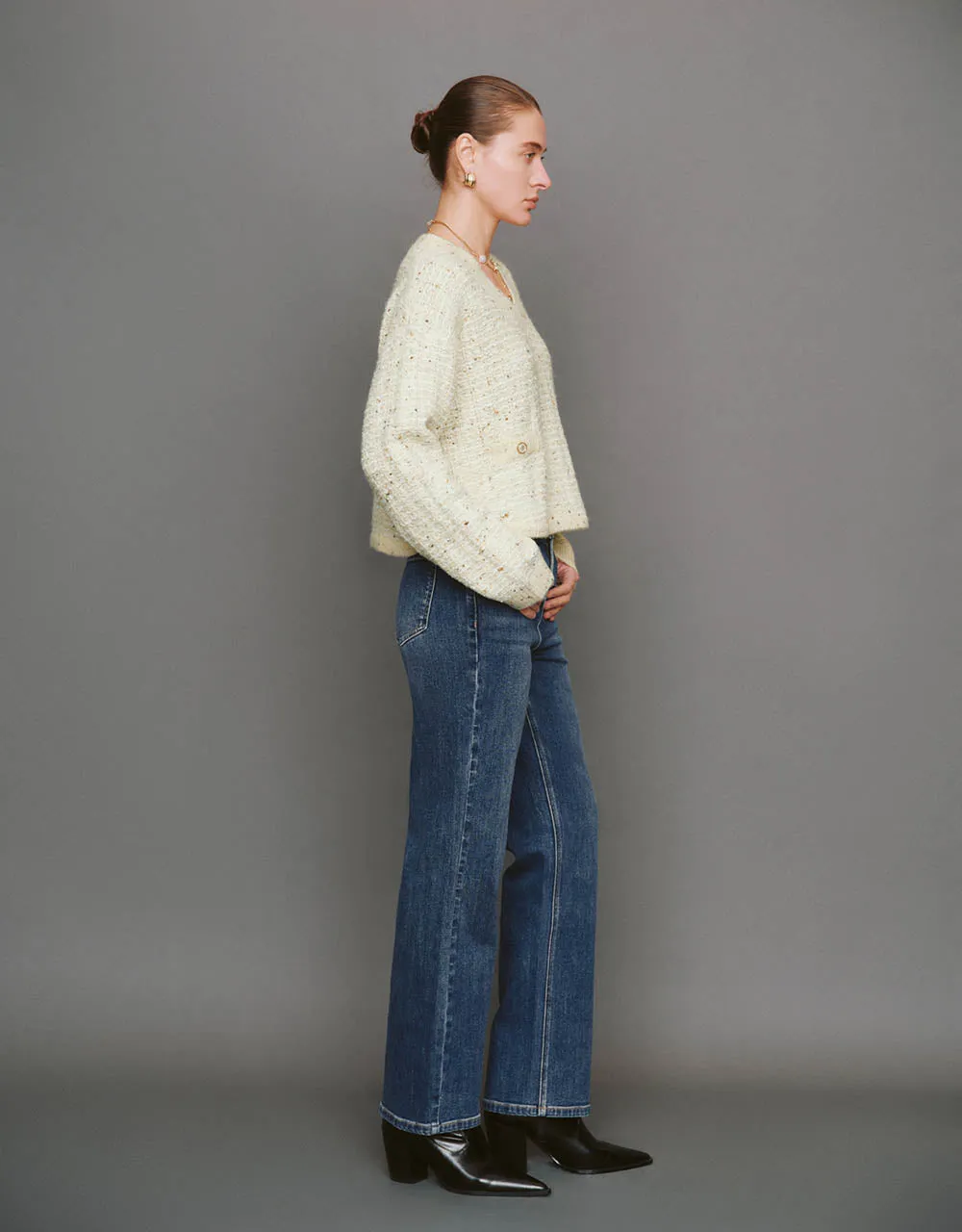 V-Neck Knitted T-Shirt With Fake Pockets