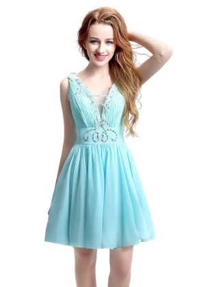 V-neck Pleats Homecoming Dress