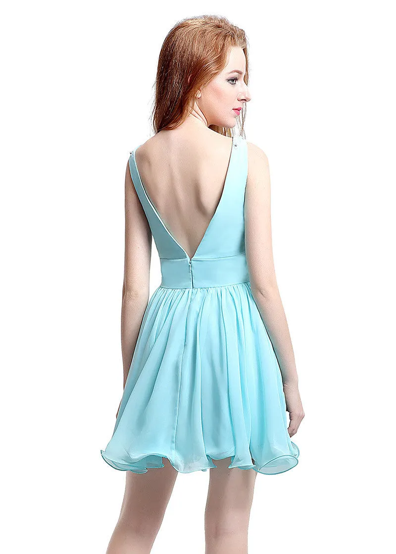 V-neck Pleats Homecoming Dress