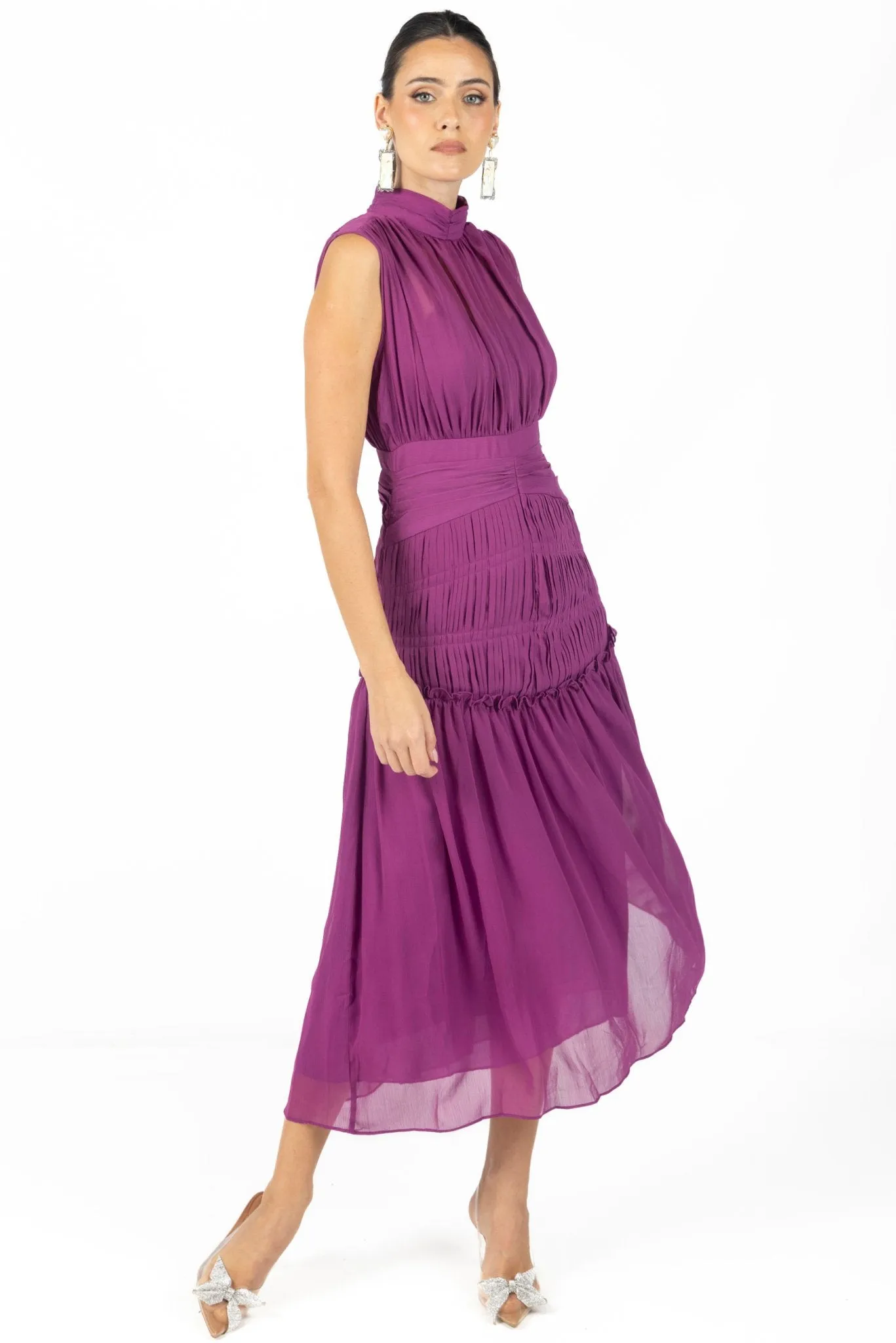 Valentina Midi Dress Purple Chiffon