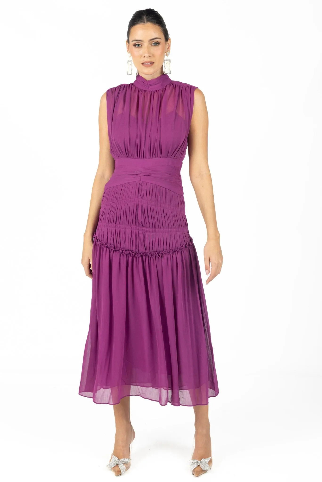 Valentina Midi Dress Purple Chiffon