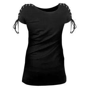 VB018 - Ladies Black Tank Top with Laced Shoulder