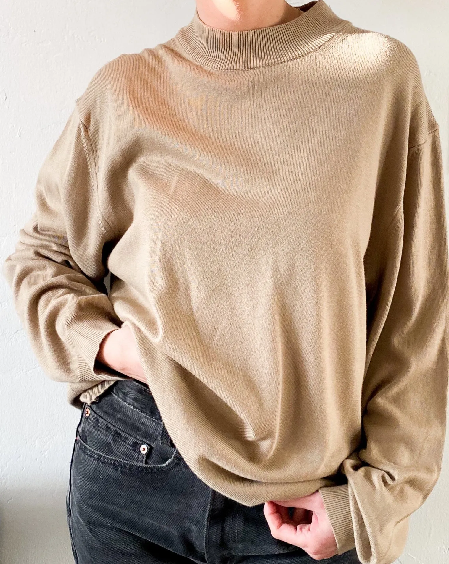 Vintage Camel Mock Neck Sweater