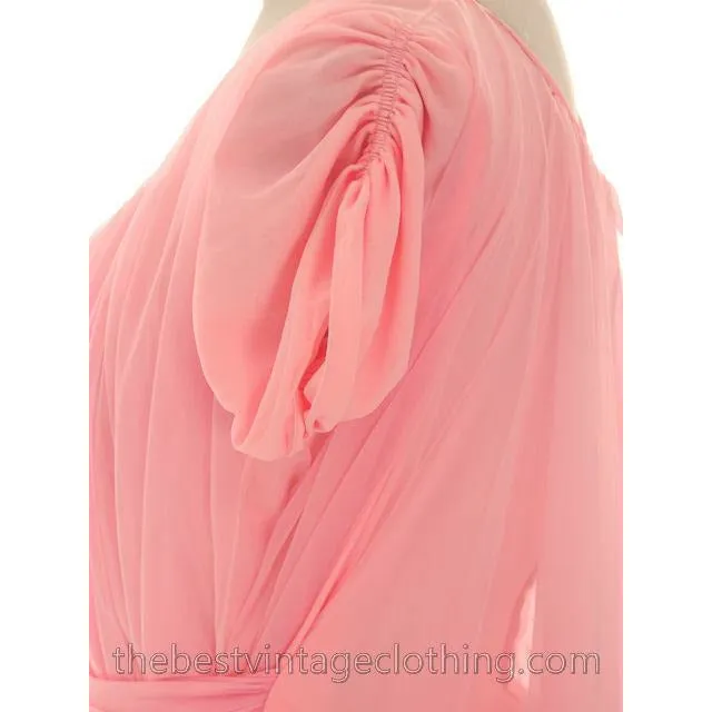 Vintage Lucie Ann Nylon Chiffon Nightgown/Lounger Coral Pink Short Sleeve M