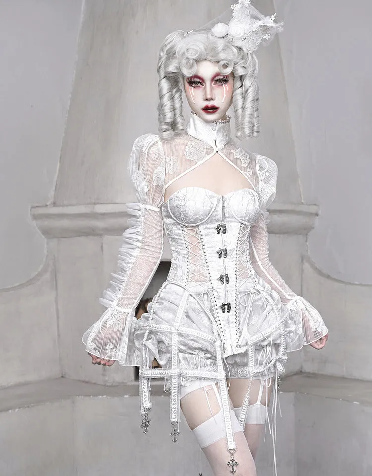WHITE CHIFFON MESH OUTWEAR KF83730