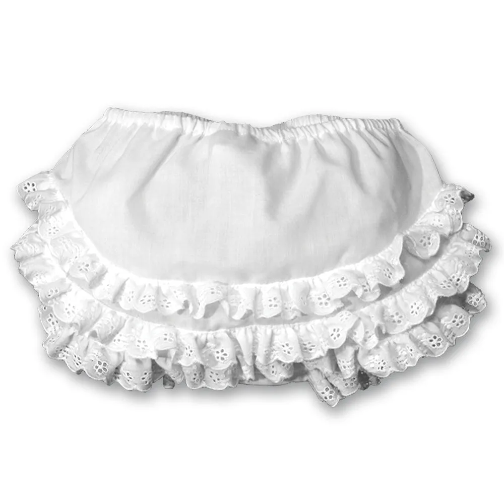White Diaper Cover with Lace Ruffles