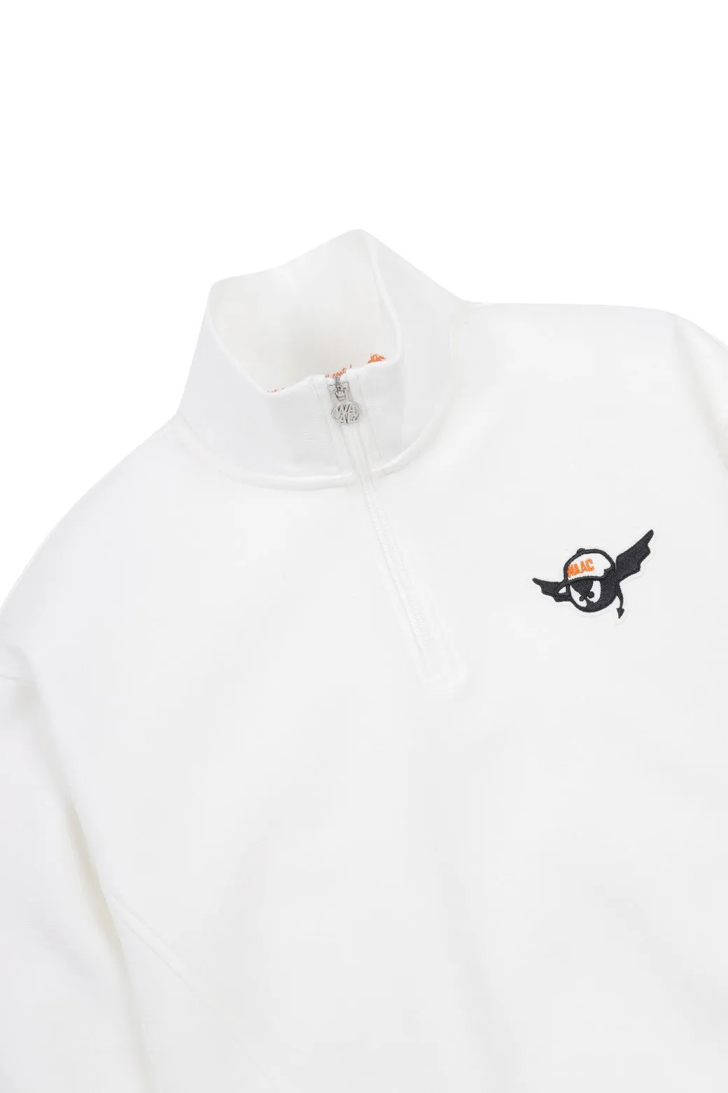 Women Athletic Half Zip-up Rib Sweatshirt White