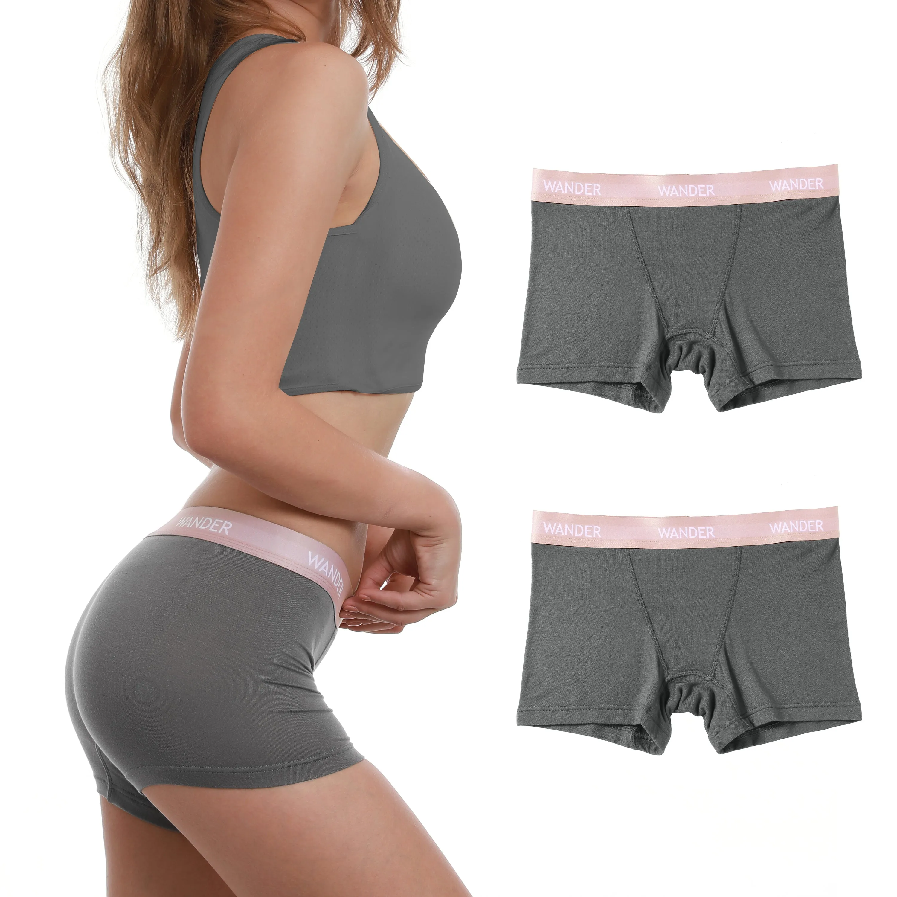 WOMEN BOXER BRIEFS 3" INSEAM 2 PACK