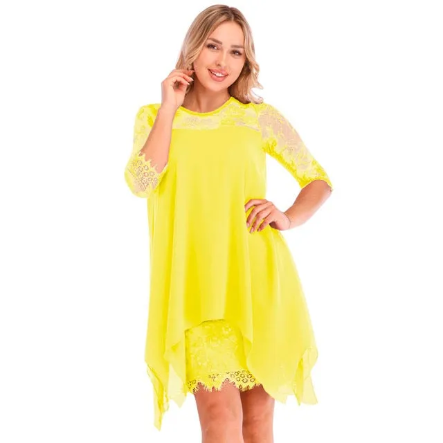 Women Fashions Half Sleeves Semi Sheer Lace Plus Size Chiffon Dresses
