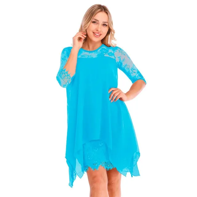 Women Fashions Half Sleeves Semi Sheer Lace Plus Size Chiffon Dresses