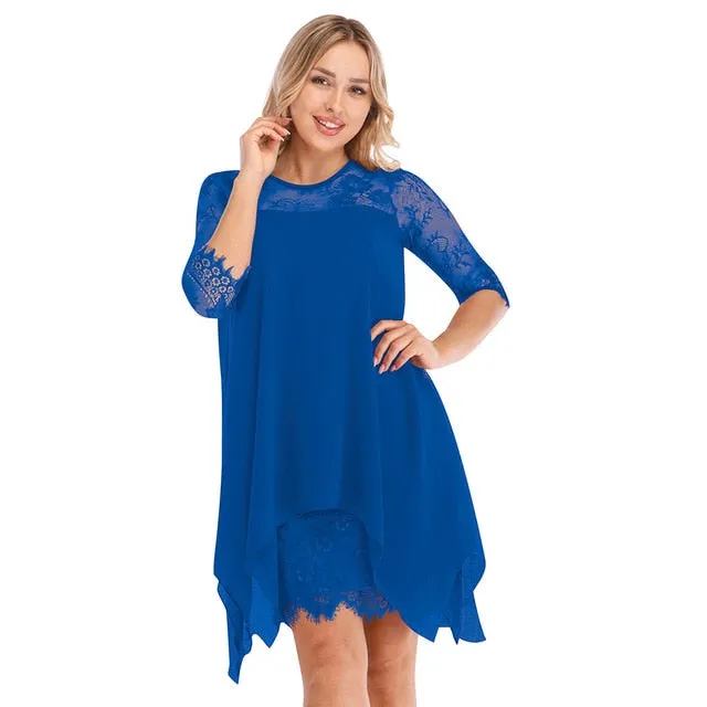Women Fashions Half Sleeves Semi Sheer Lace Plus Size Chiffon Dresses