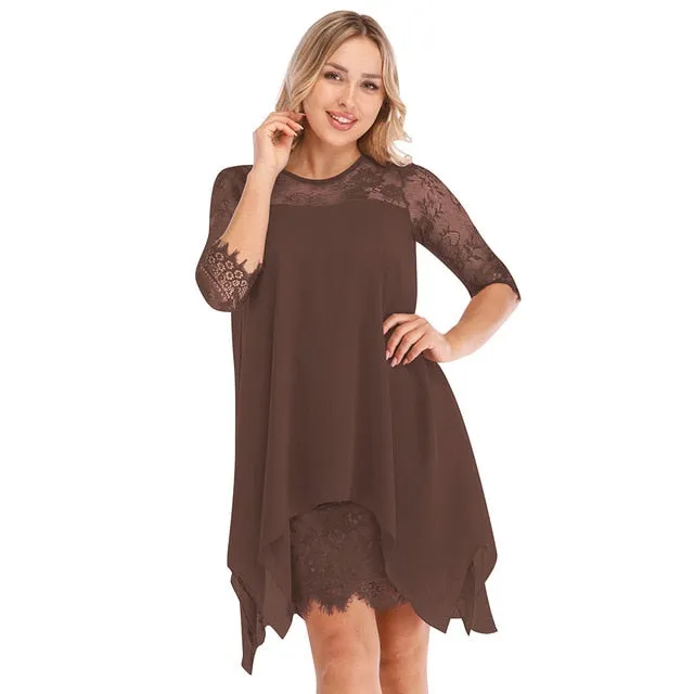 Women Fashions Half Sleeves Semi Sheer Lace Plus Size Chiffon Dresses