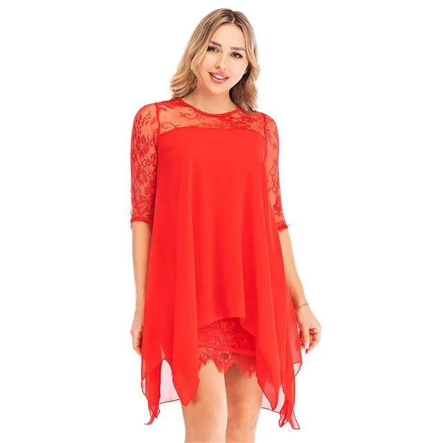 Women Fashions Half Sleeves Semi Sheer Lace Plus Size Chiffon Dresses