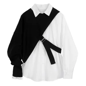 Women White Knitting Split Big Size Blouse