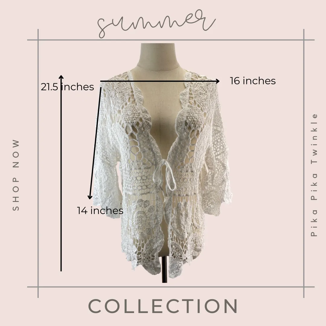 Women's Crochet Floral Lace Cardigan Cover Up for Women Half Sleeve Tie Front Top