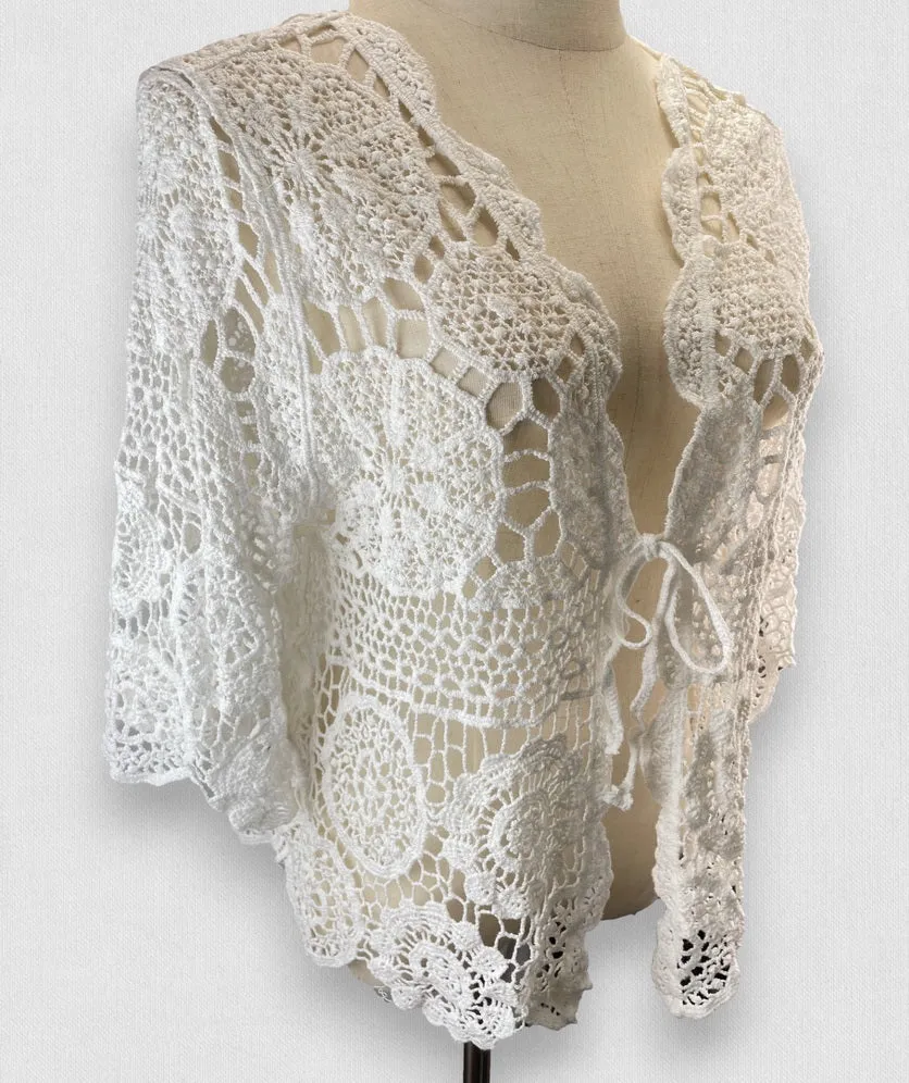 Women's Crochet Floral Lace Cardigan Cover Up for Women Half Sleeve Tie Front Top